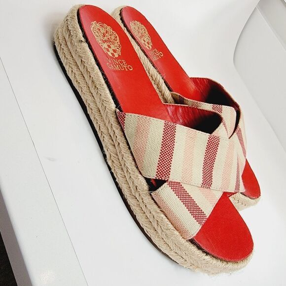 Vince Camuto Carran Linen Stripe Platform Sandal Size 7.5 - Picture 3 of 11